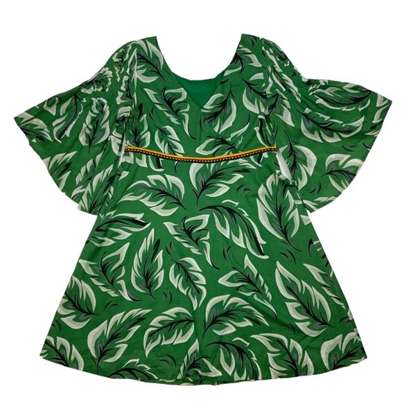 Anthropologie Vanessa Virginia Musa Dress 8 Green Tropical Mini Flare Sleeve - Picture 12 of 12